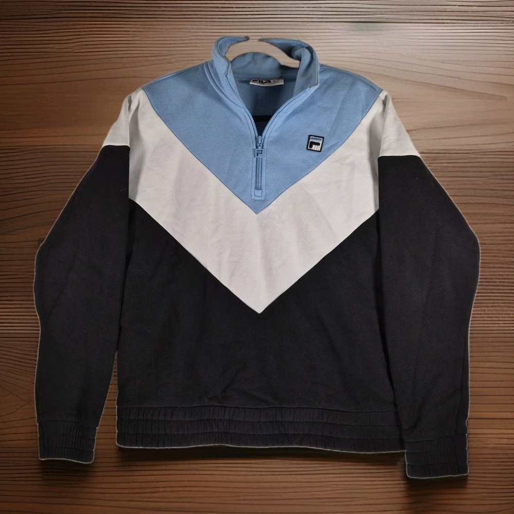 Vintage‎ FILA Colorblock Quarter Zip Pullover Sweatshirt Men's Medium Blue Black